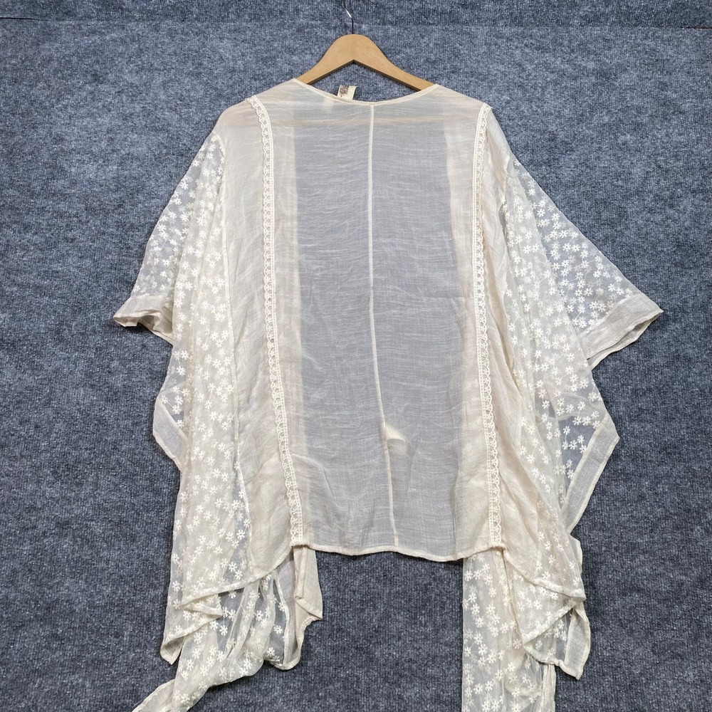 Birdcage Ivory Sheer Floral Daisy Kimono Wrap Lace Coverup Trim Made USA Large